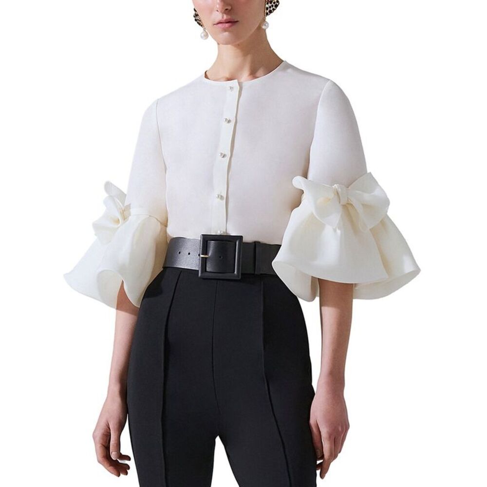 Carolina Herrera Womens Silk Pearl Button Top, White